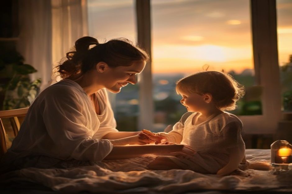 Routine familiale apaisee avec parent et enfant
